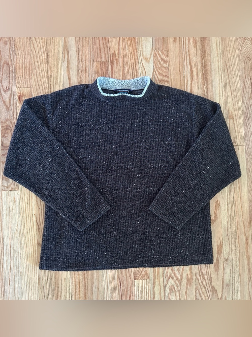 Men's Brown Crewneck Sweater with Contrast Collar